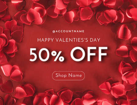 Оголошення про знижку до Дня святого Валентина з пелюстками троянд Postcard 4.2x5.5in – шаблон для дизайну