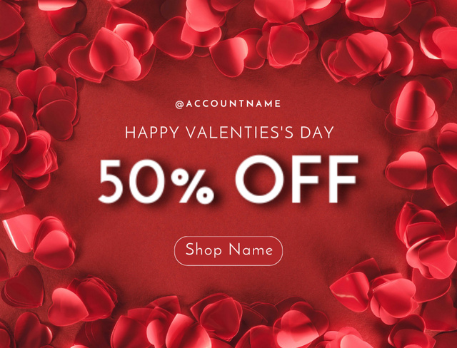 Valentine's Day Discount Announcement with Rose Petals Postcard 4.2x5.5in Design Template