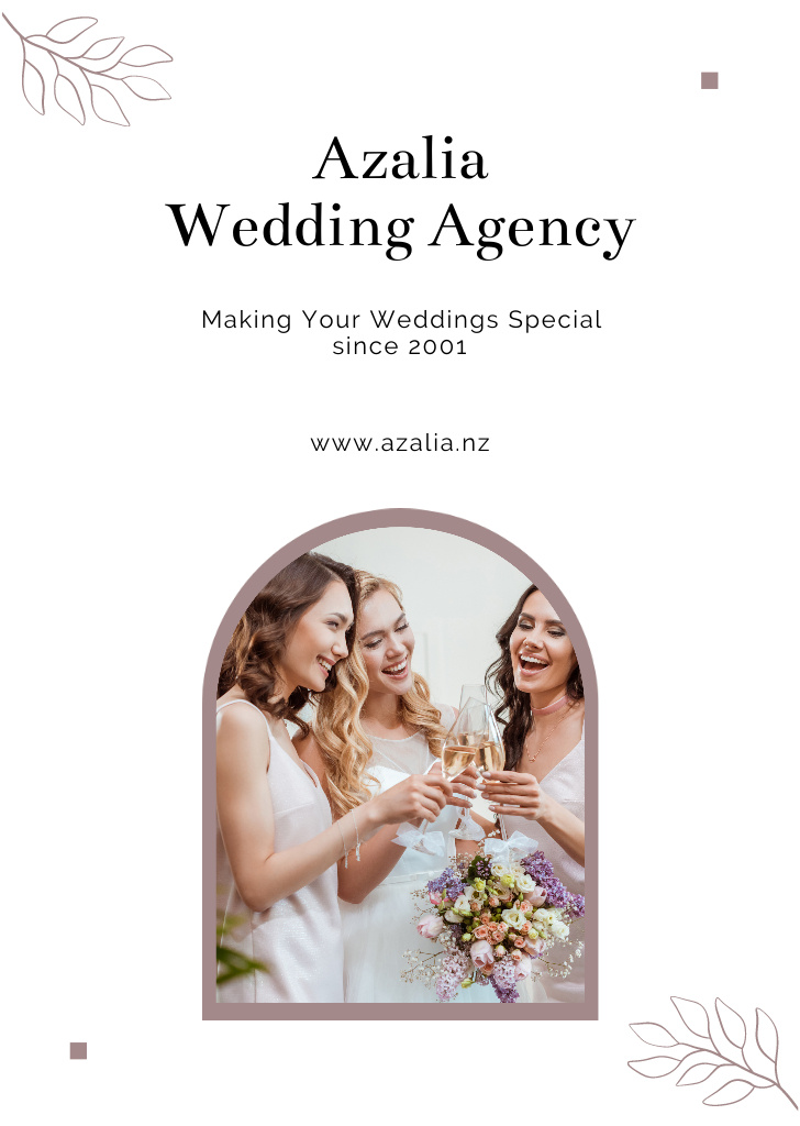 Wedding Agency Promotion With Floral Twigs Postcard A6 Vertical Tasarım Şablonu