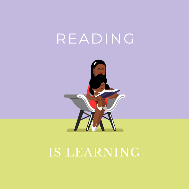 Ontwerpsjabloon van Animated Post van Black Mother Reading Book to Kid With Motivational Quote