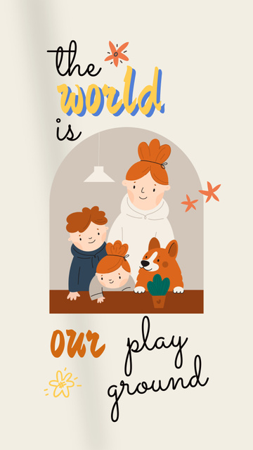 Ontwerpsjabloon van Instagram Story van Family Day Greeting with Cute Kids and Dog