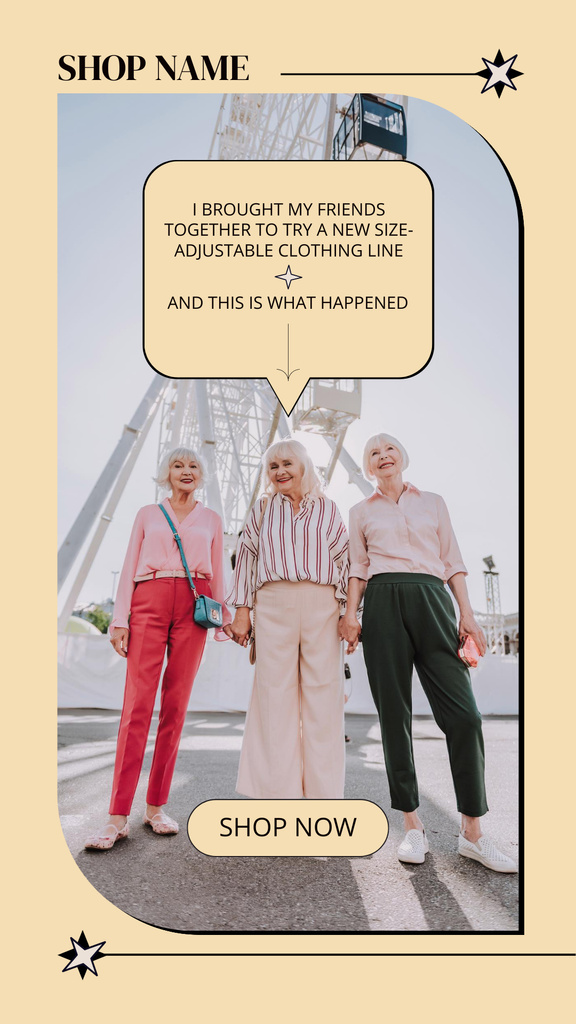 Designvorlage Clothing Store Review with Stylish Elder People für Instagram Story