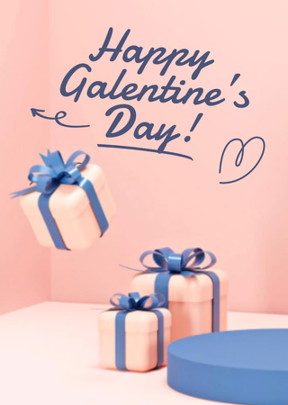 Galentine's Day Greeting with Gift Boxes Postcard A6 Vertical Design Template