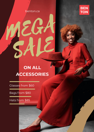 Template di design Fashion Sale with Woman Dressed in Red Flayer