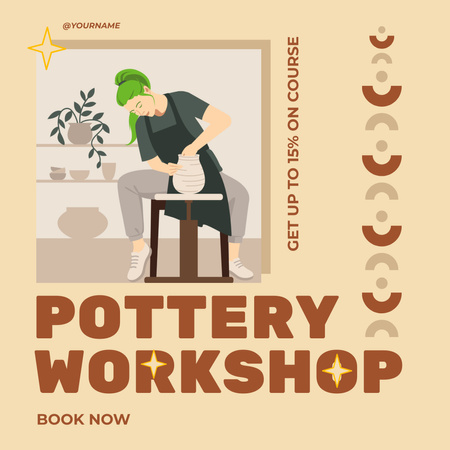 Ceramic Workshop Promo with Woman Making Clay Pot Animated Post Design Template