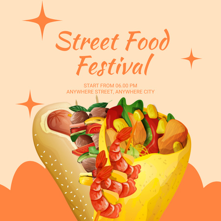 Street Food Festival Announcement with Snacks Instagram Design Template