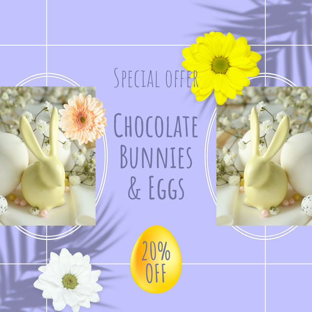 Delicious Chocolate Bunnies And Eggs With Discount Animated Post Šablona návrhu