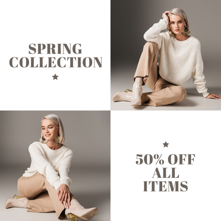 Spring Collection Announcement with Blonde in Casual Outfit Instagram Design Template