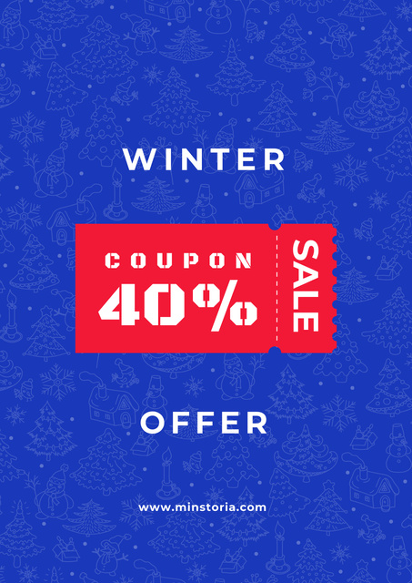 Winter Offer with Coupon on Blue Poster Design Template