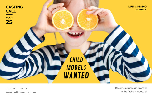 Girl with Oranges for Models Casting Flyer 5.5x8.5in Horizontal – шаблон для дизайна