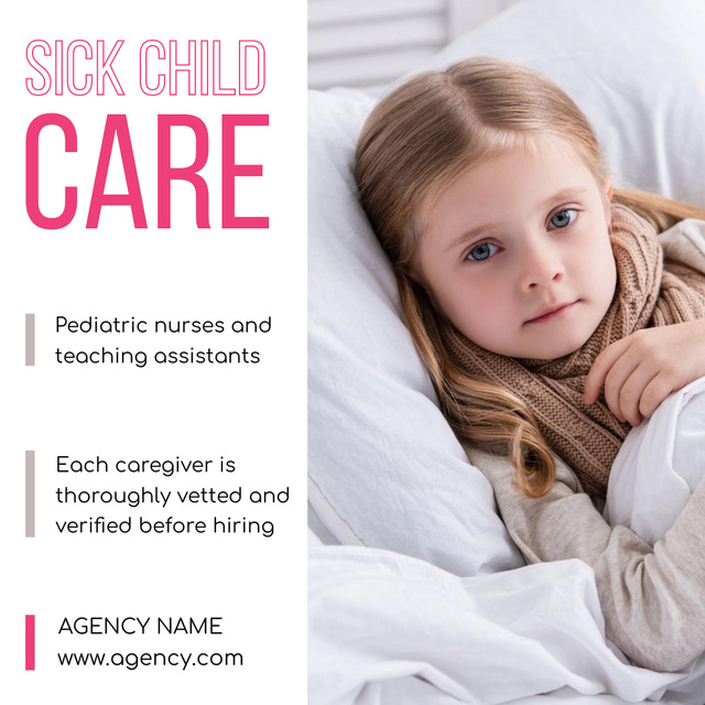 Sick Child with Scarf Over Neck Lying in Bed Instagram Design Template