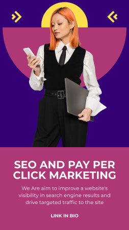 SEO And PPC Marketing Agency Services Offer In Purple Instagram Story Design Template
