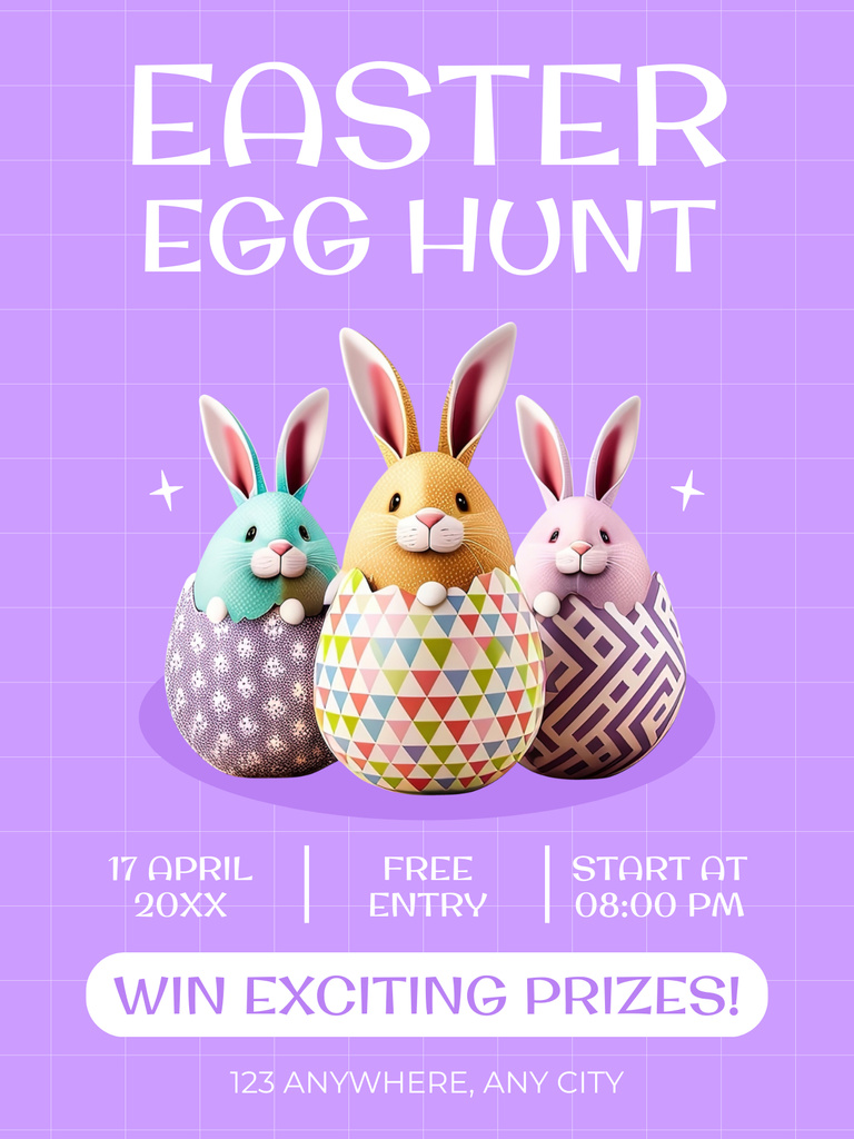 Plantilla de diseño de Easter Egg Hunt Announcement with Rabbits in Decorated Eggs Poster US 