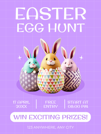 Easter Egg Hunt Announcement with Rabbits in Decorated Eggs Poster US Design Template