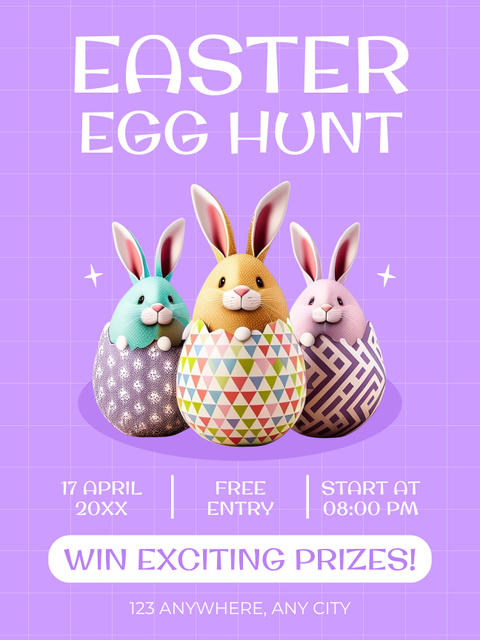 Easter Egg Hunt Announcement with Rabbits in Decorated Eggs Poster USデザインテンプレート