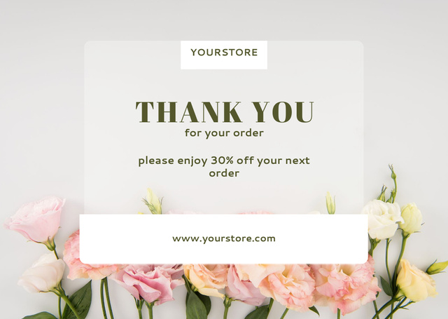 Plantilla de diseño de Thank You for Your Order Phrase with Eustoma Flowers Card 