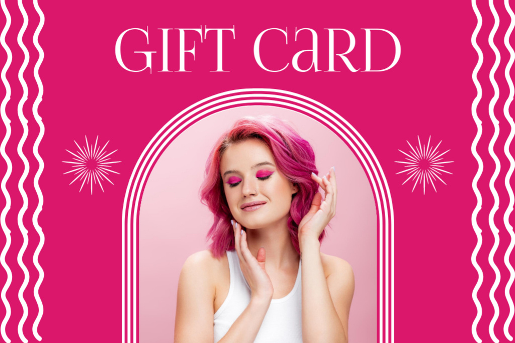 Woman with Bright Hairstyle and Makeup Gift Certificate Modelo de Design
