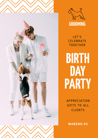 Birthday Party Announcement with Couple and Dog Poster – шаблон для дизайну