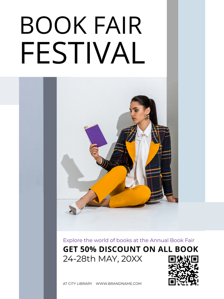 Book Fair Festival Announcement Poster US Modelo de Design
