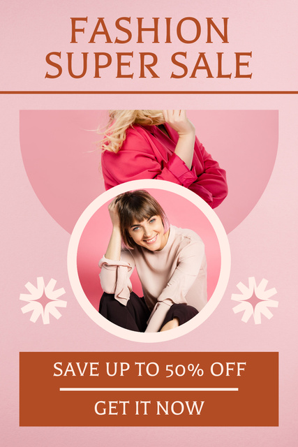 Ontwerpsjabloon van Pinterest van Fashion Super Sale Ad with Collage on Pink