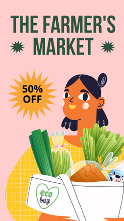 A boldog vásárló a biotermelői piacon vásárol Instagram Story tervezősablon