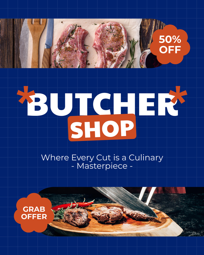 Grab the Offer of Local Butcher Shop Instagram Post Verticalデザインテンプレート