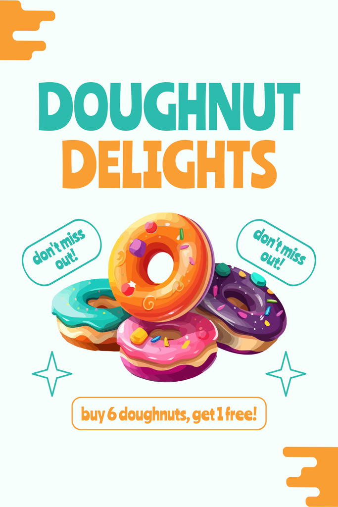 Doughnut Delights Ad with Colorful Illustration Pinterestデザインテンプレート