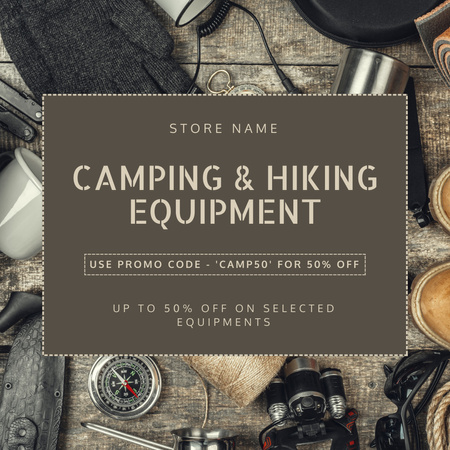 Designvorlage Angebot zum Verkauf von Camping- und Wanderausrüstung für Instagram