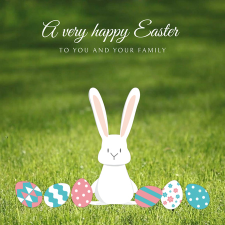 Designvorlage Easter Cute Bunny with Colored Eggs für Animated Post