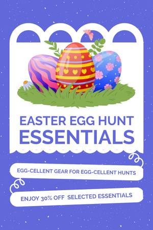 Modèle de visuel Annonce des essentiels de la chasse aux œufs de Pâques avec illustration lumineuse - Pinterest