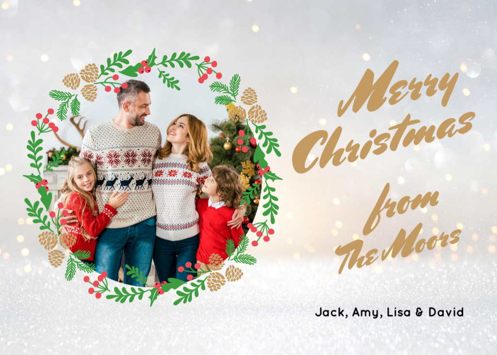 Awesome Christmas Greetings And Family Hugging Postcard 5x7in – шаблон для дизайну