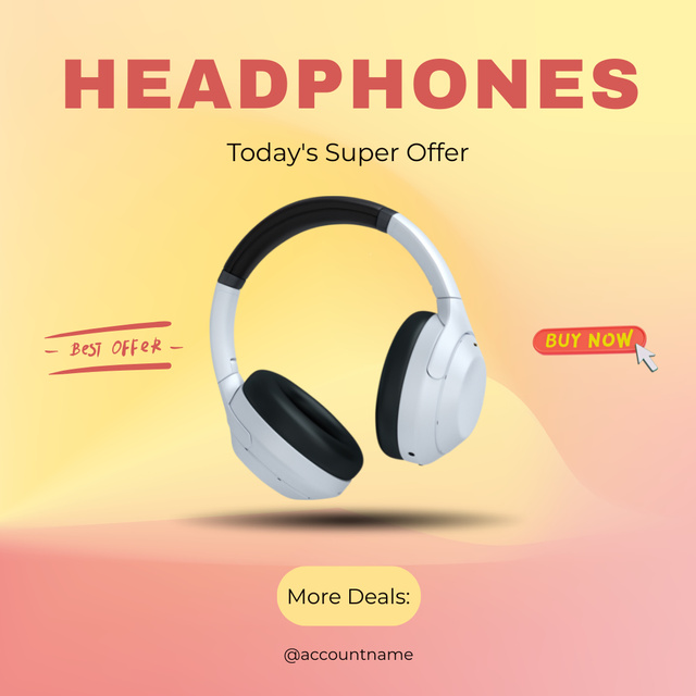 Designvorlage Super Discount Deal on Headphones für Instagram