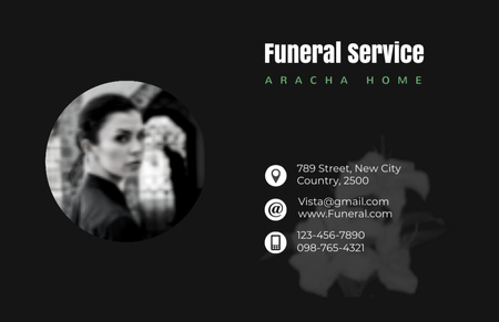 Ontwerpsjabloon van Business Card 85x55mm van Funeral Home Contacts on Black