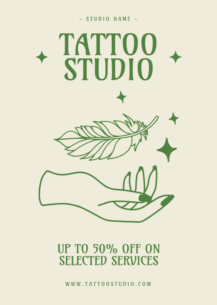 Professional Tattoo Studio Service With Discount And Feather Flayer Šablona návrhu
