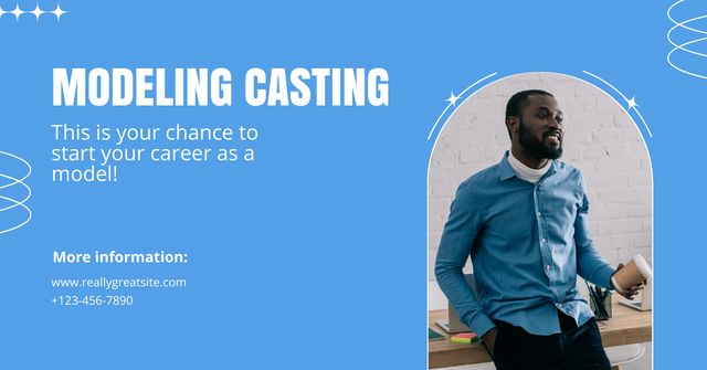 Model Casting with Smiling African American Man Facebook AD Πρότυπο σχεδίασης