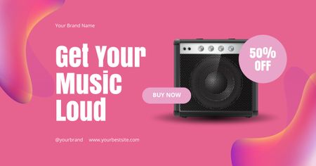 Portable Speaker Discount Announcement on Pink Facebook AD Design Template