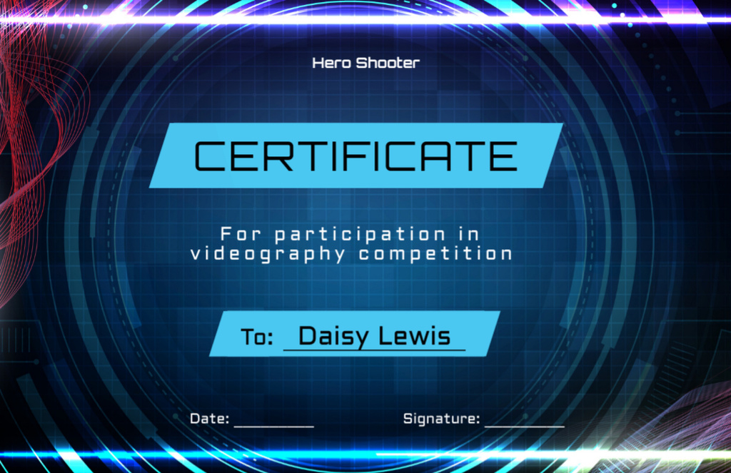 Ontwerpsjabloon van Certificate 5.5x8.5in van Gaming Competition Announcement with Neon Lights