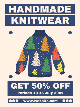 Plantilla de diseño de Descuento para prendas de punto con lindo suéter navideño Poster US 