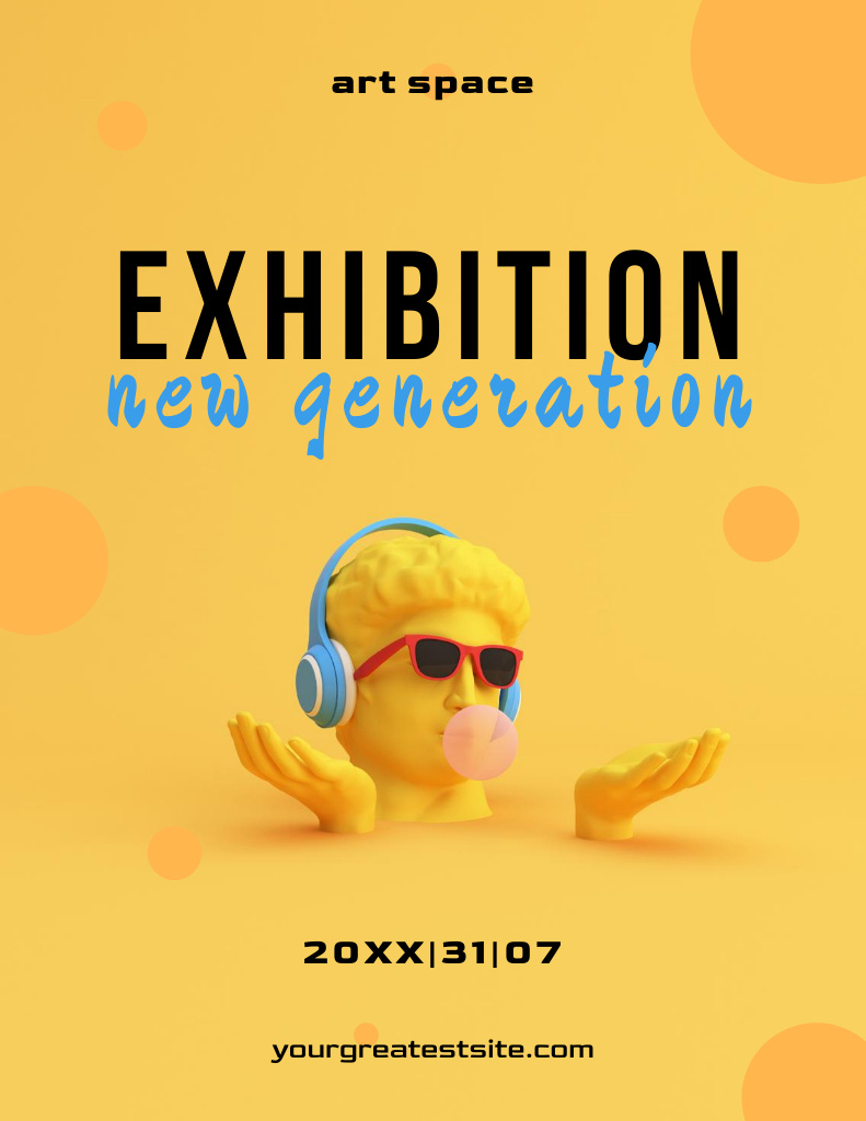 Exhibition Announcement with Cool Sculpture in Sunglasses Poster 8.5x11in Šablona návrhu