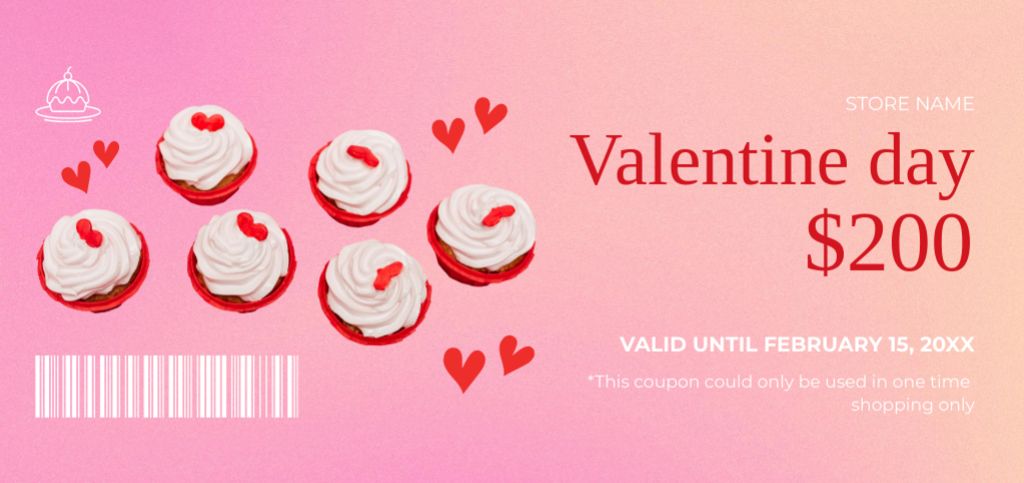 Ontwerpsjabloon van Coupon Din Large van Offer Prices for Cupcakes for Valentine's Day Holiday