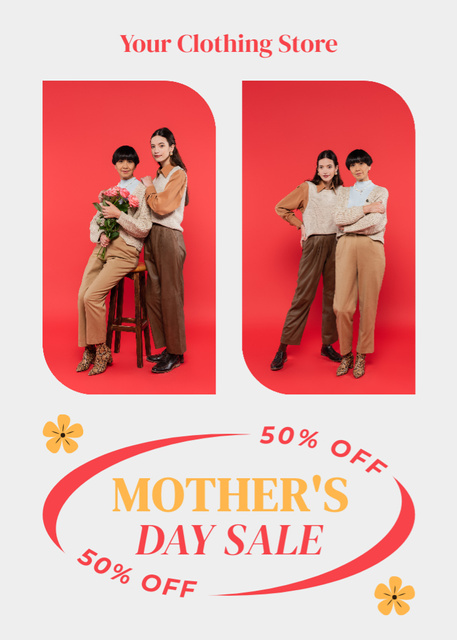 Ontwerpsjabloon van Flayer van Mother's Day Discount with Fashionable Mother And Daughter