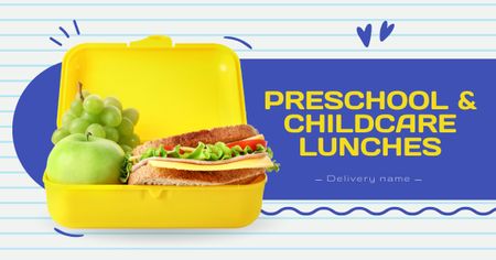 Designvorlage Angebot an Vorschul-Mittagessen mit Obst und Sandwiches für Facebook AD