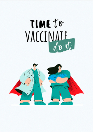 Ontwerpsjabloon van Poster van Vaccination Announcement with Doctors in Superhero's Cloaks