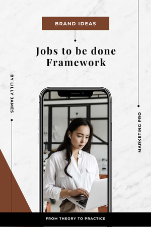 Phone Screen with Businesswoman working in office Pinterest Design Template