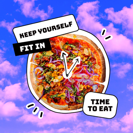 Funny Illustration with Clock Hands on Pizza Instagram Tasarım Şablonu