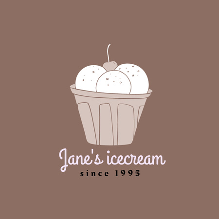 Promoting Ice Cream in Glass with Cherry In Brown Illustration Logo Design Template