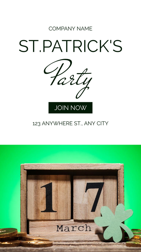 St. Patrick's Day Party Announcement in Green Colors Instagram Story Design Template