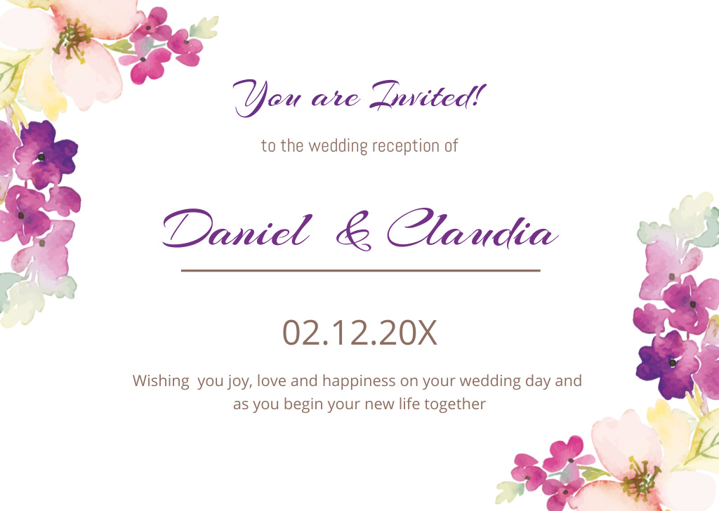 Wedding Announcement with Watercolor Flowers Card Design Template