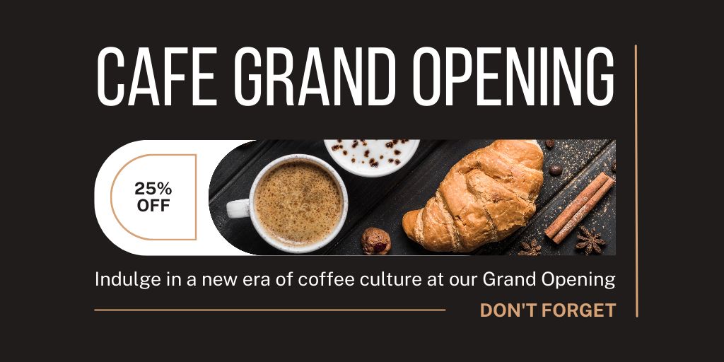 Cafe Grand Opening With Discount Croissant And Coffee Twitter Tasarım Şablonu