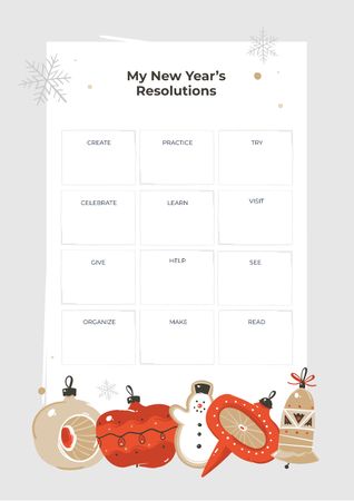 New Year's Resolutions with Festive Baubles and Snowflakes Schedule Planner Design Template